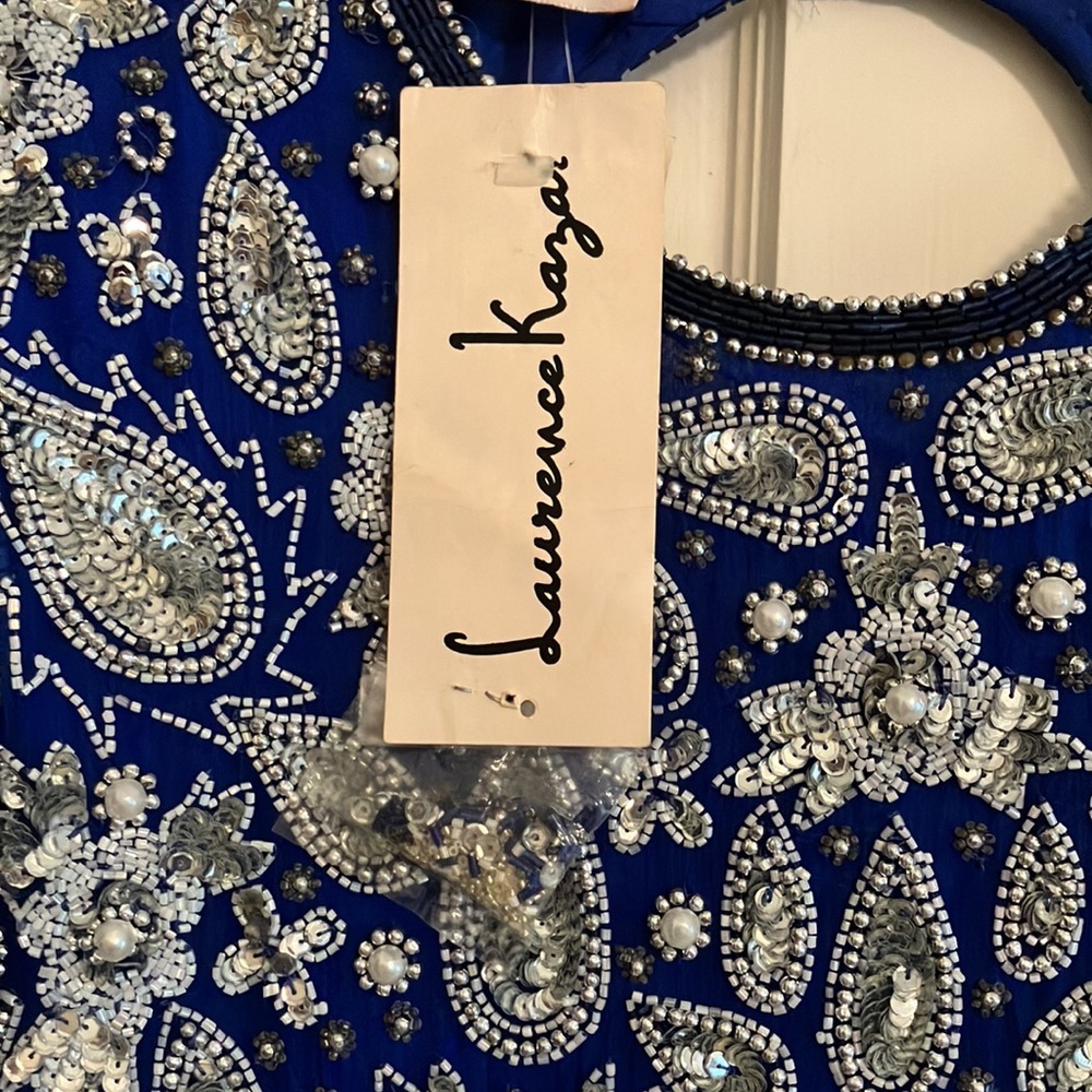 NWT women’s VINTAGE Small Lawrence Kazar beaded dress blue - Picture 3 of 11